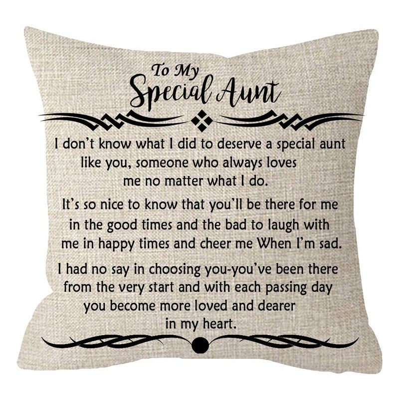 ITFRO Special Aunt Gift from Niece Nephew Mother's Day Birthday Blessed Cotton Linen Throw Pillow Case Cushion Cover Couch Sofa Home Decorative Sofa Couch Square 18x18 Inches (Ivory) - Image 1